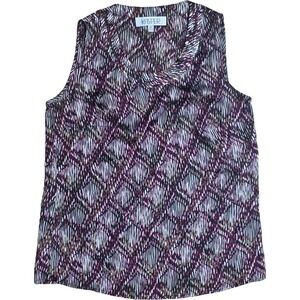 Kasper Women's Purple Sleeveless‎ Draped V-Neck Blouse Geometric Print Size XS